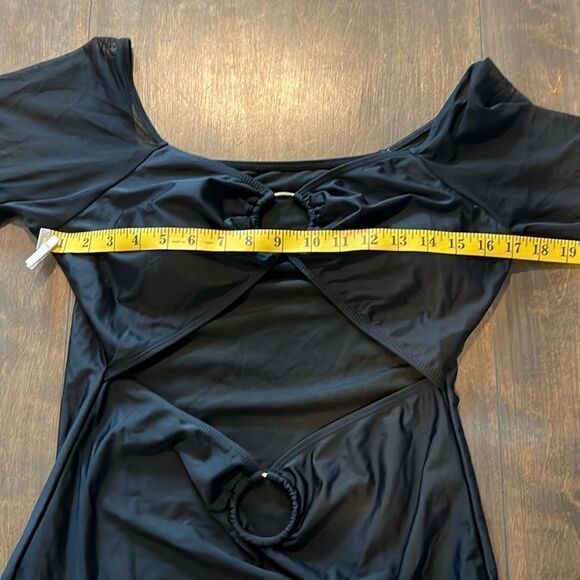 One Piece Swimsuit Mesh Sleeves V Neck Cutout Tummy Control 1XL - Picture 11 of 13